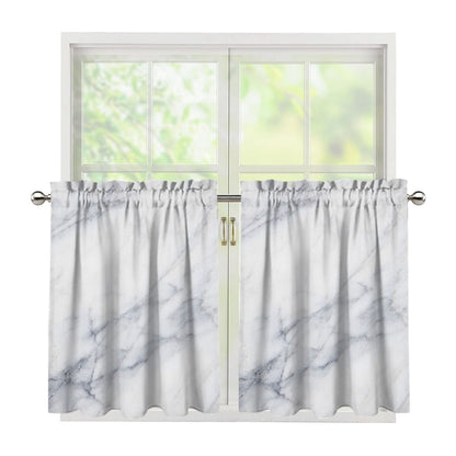 Smoke Grey Marble Print Tier Curtains