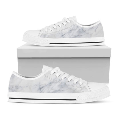 Smoke Grey Marble Print White Low Top Sneakers