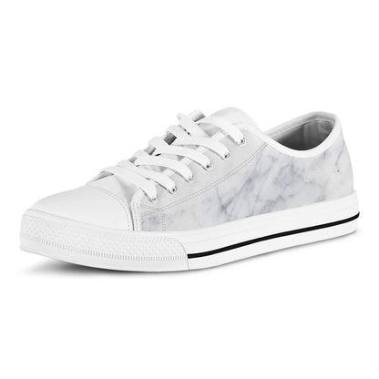 Smoke Grey Marble Print White Low Top Sneakers