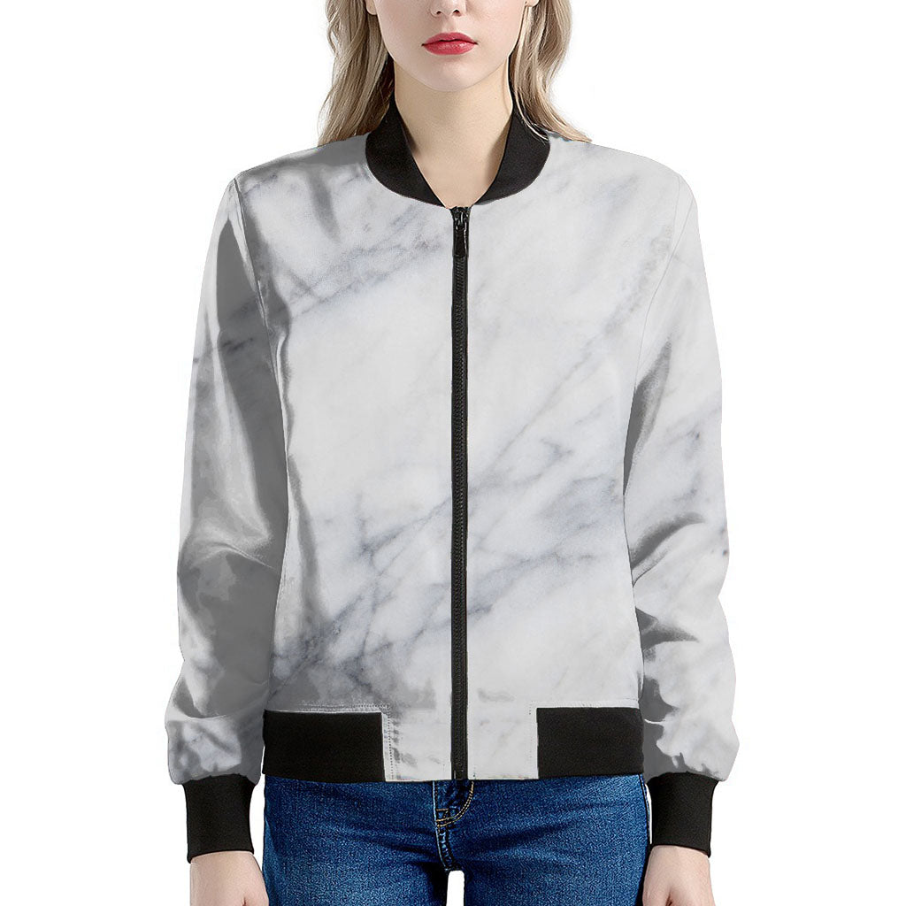 Smoke Grey Marble Print Women's Bomber Jacket