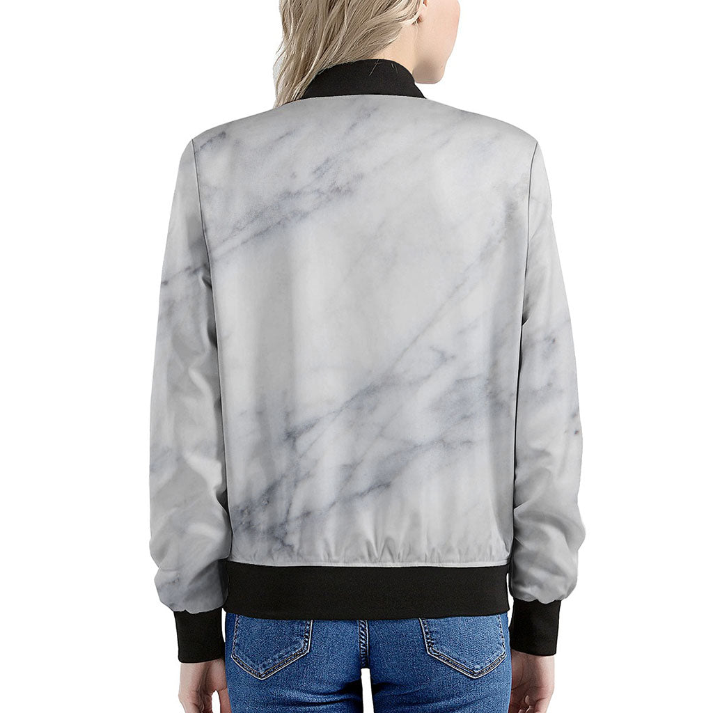 Smoke Grey Marble Print Women's Bomber Jacket