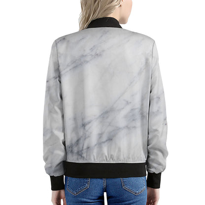 Smoke Grey Marble Print Women's Bomber Jacket
