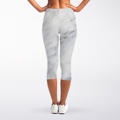 Smoke Grey Marble Print Women's Capri Leggings