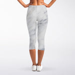 Smoke Grey Marble Print Women's Capri Leggings