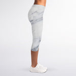 Smoke Grey Marble Print Women's Capri Leggings