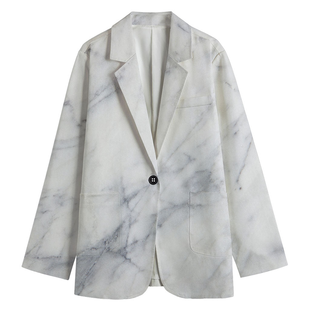 Smoke Grey Marble Print Women's Cotton Blazer
