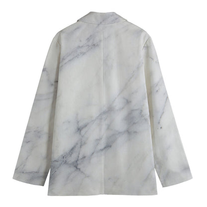 Smoke Grey Marble Print Women's Cotton Blazer