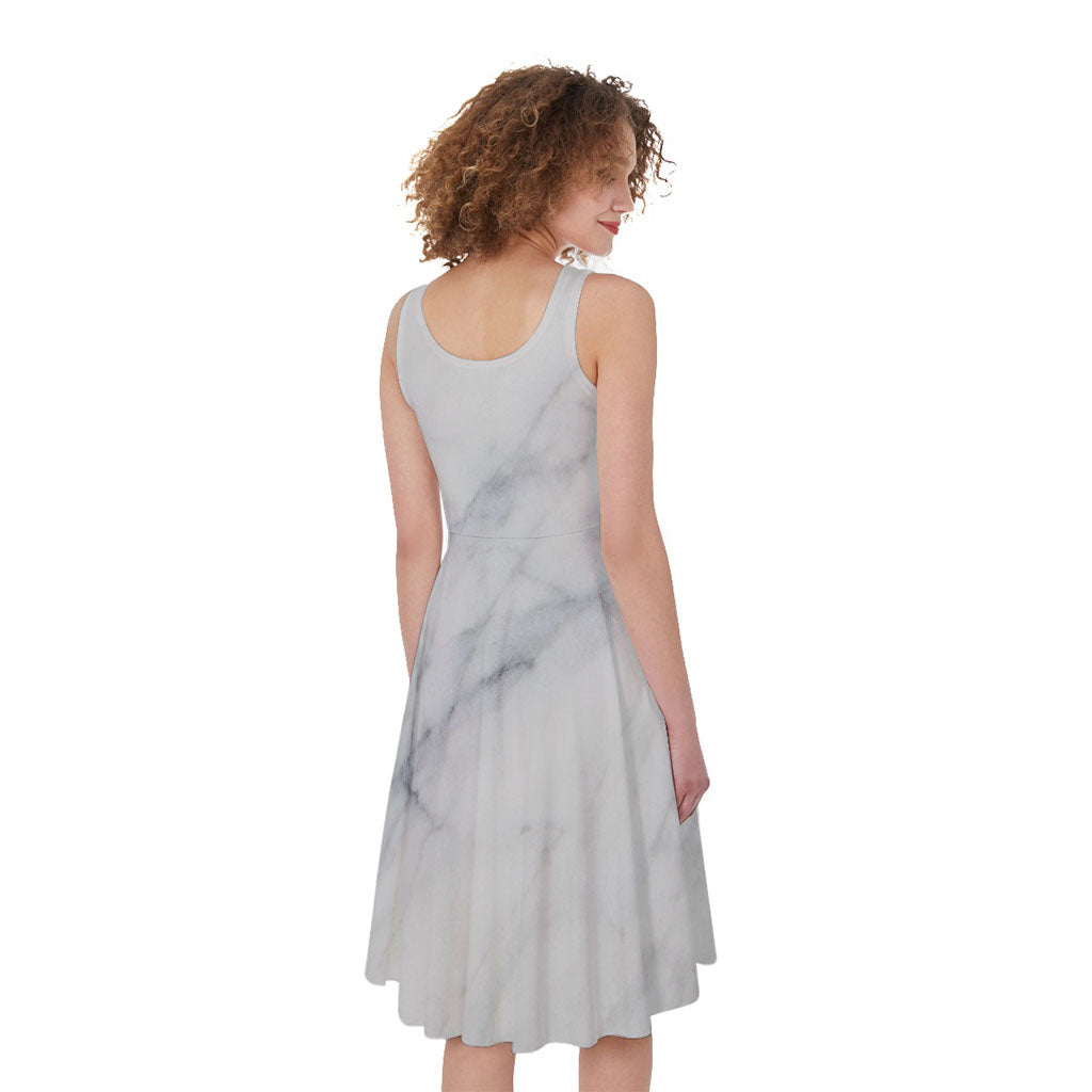 Smoke Grey Marble Print Women's Sleeveless Dress