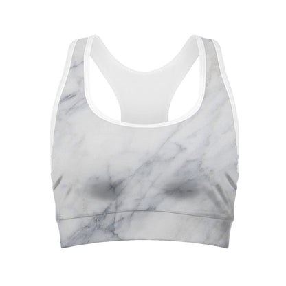 Smoke Grey Marble Print Women's Sports Bra