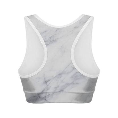 Smoke Grey Marble Print Women's Sports Bra