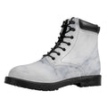 Smoke Grey Marble Print Padded Collar Lace Up Boots
