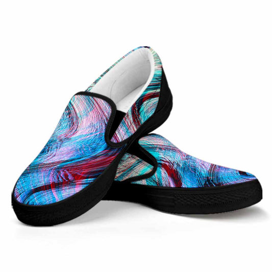 Smoke Psychedelic Trippy Print Black Slip On Sneakers
