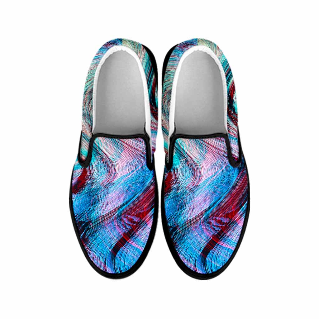 Smoke Psychedelic Trippy Print Black Slip On Sneakers
