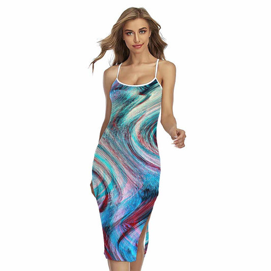Smoke Psychedelic Trippy Print Cross Back Cami Dress