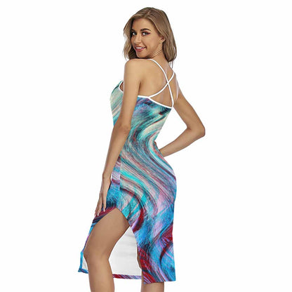 Smoke Psychedelic Trippy Print Cross Back Cami Dress