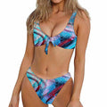 Smoke Psychedelic Trippy Print Front Bow Tie Bikini