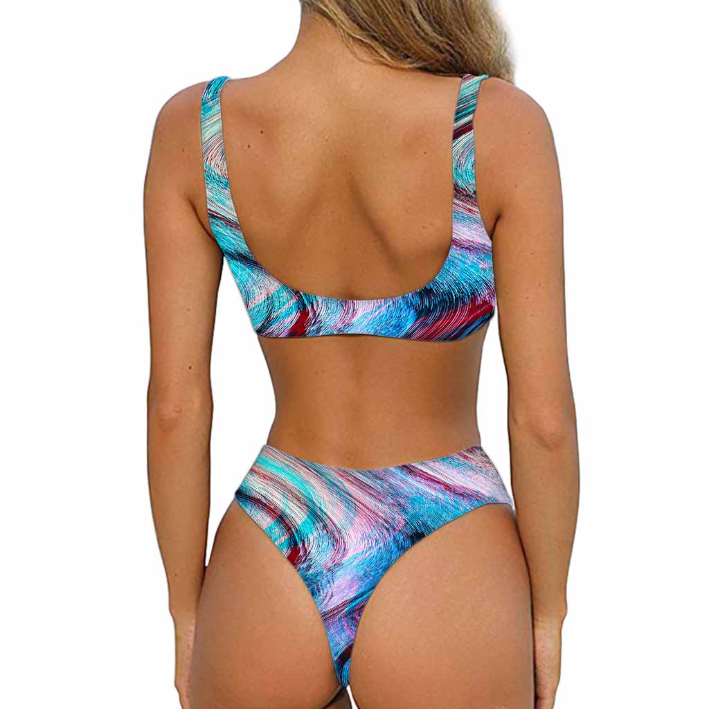 Smoke Psychedelic Trippy Print Front Bow Tie Bikini
