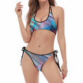 Smoke Psychedelic Trippy Print Halter Scoop Tie Side Bikini