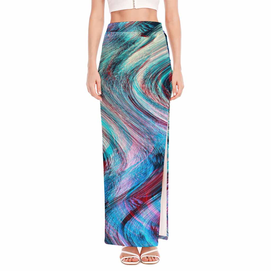 Smoke Psychedelic Trippy Print High Slit Maxi Skirt