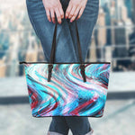 Smoke Psychedelic Trippy Print Leather Tote Bag