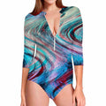 Smoke Psychedelic Trippy Print Long Sleeve Swimsuit