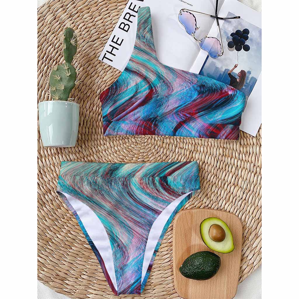 Smoke Psychedelic Trippy Print One Shoulder Bikini Top