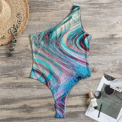 Smoke Psychedelic Trippy Print One Shoulder Bodysuit