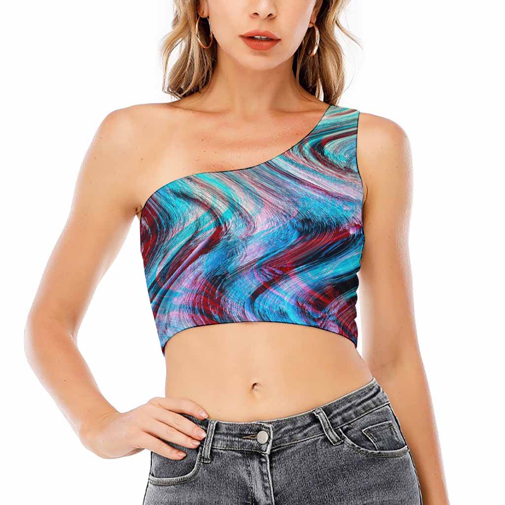 Smoke Psychedelic Trippy Print One Shoulder Crop Top