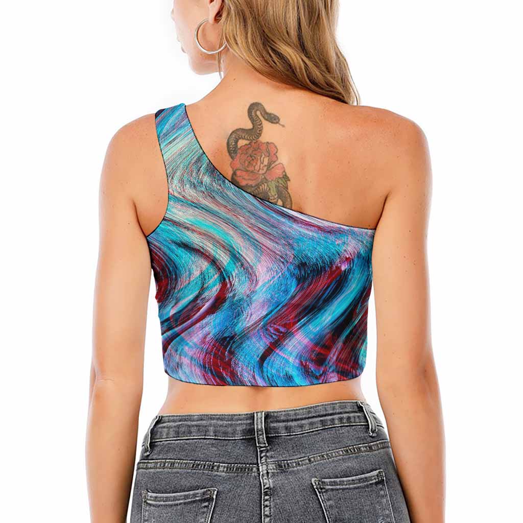 Smoke Psychedelic Trippy Print One Shoulder Crop Top