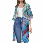 Smoke Psychedelic Trippy Print Open Front Beach Cover Up