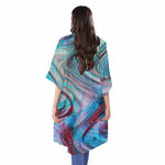 Smoke Psychedelic Trippy Print Open Front Beach Cover Up
