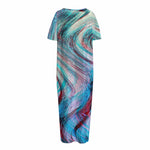 Smoke Psychedelic Trippy Print Short Sleeve Long Nightdress