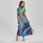 Smoke Psychedelic Trippy Print Short Sleeve Maxi Dress