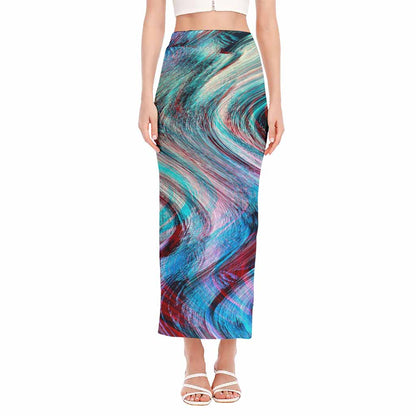 Smoke Psychedelic Trippy Print Side Slit Maxi Skirt
