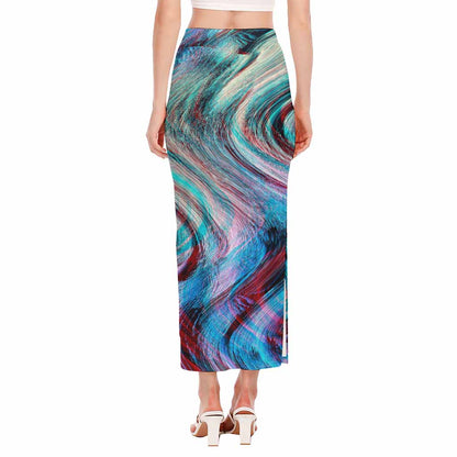 Smoke Psychedelic Trippy Print Side Slit Maxi Skirt
