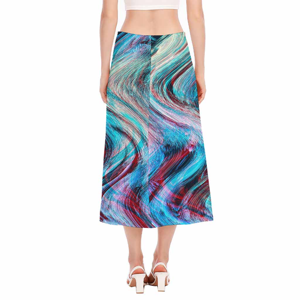 Smoke Psychedelic Trippy Print Side Slit Midi Skirt