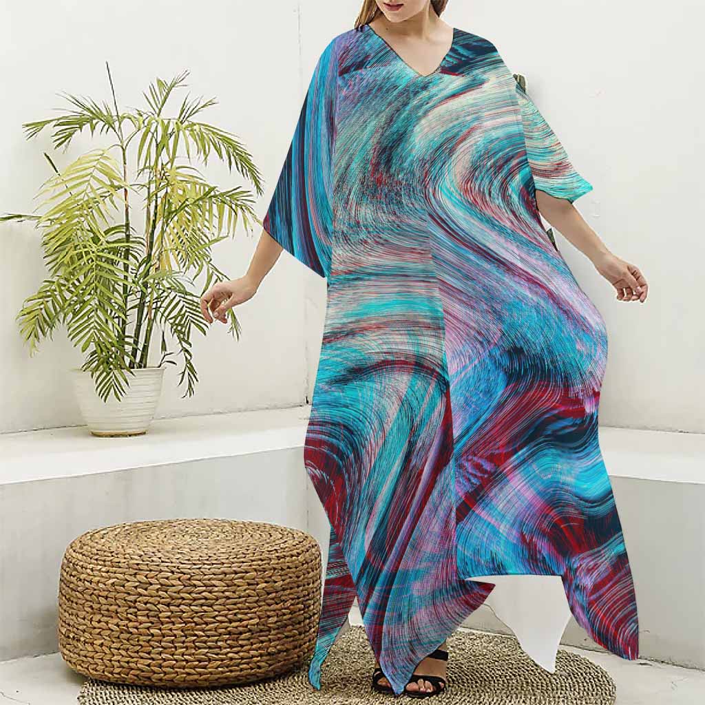 Smoke Psychedelic Trippy Print Silk V-Neck Kaftan Dress