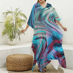 Smoke Psychedelic Trippy Print Silk V-Neck Kaftan Dress