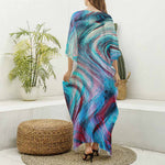 Smoke Psychedelic Trippy Print Silk V-Neck Kaftan Dress