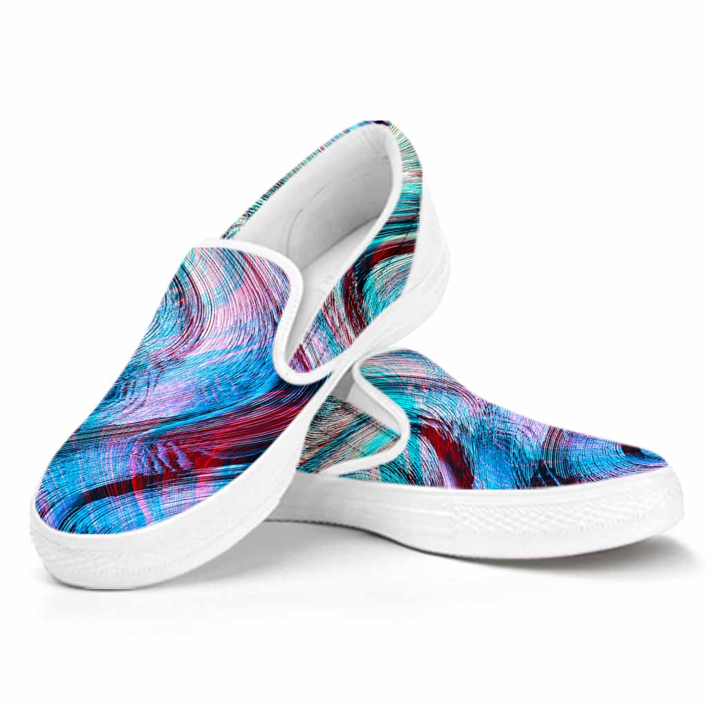 Smoke Psychedelic Trippy Print White Slip On Sneakers