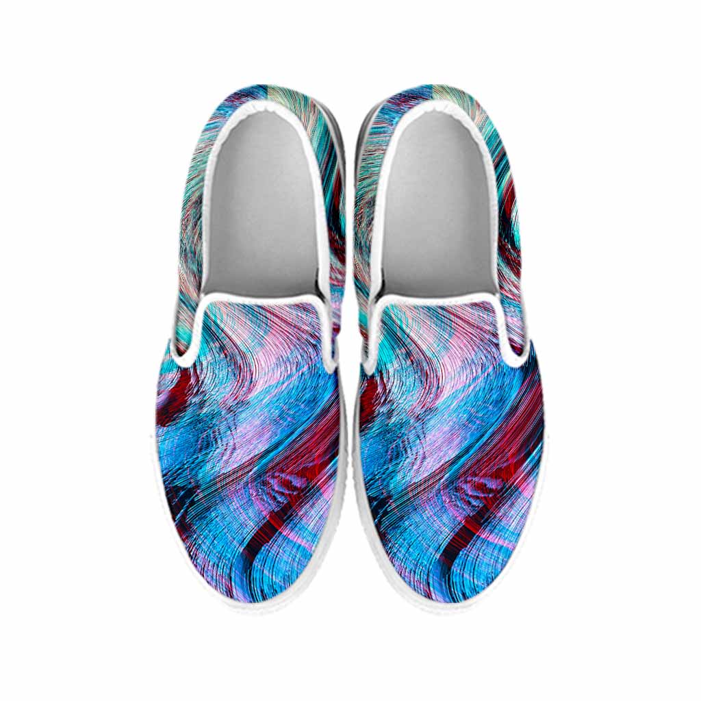 Smoke Psychedelic Trippy Print White Slip On Sneakers