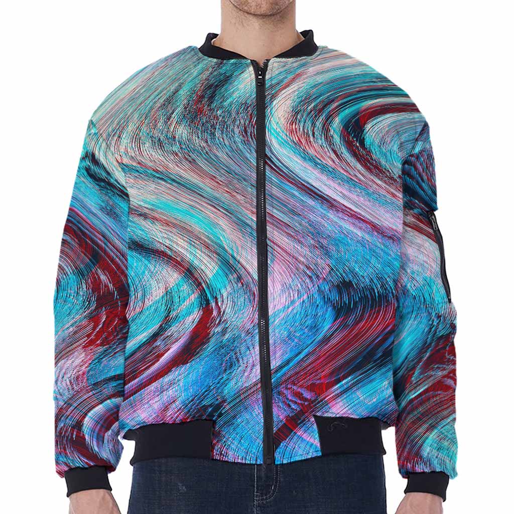 Smoke Psychedelic Trippy Print Zip Sleeve Bomber Jacket