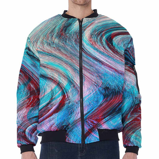 Smoke Psychedelic Trippy Print Zip Sleeve Bomber Jacket