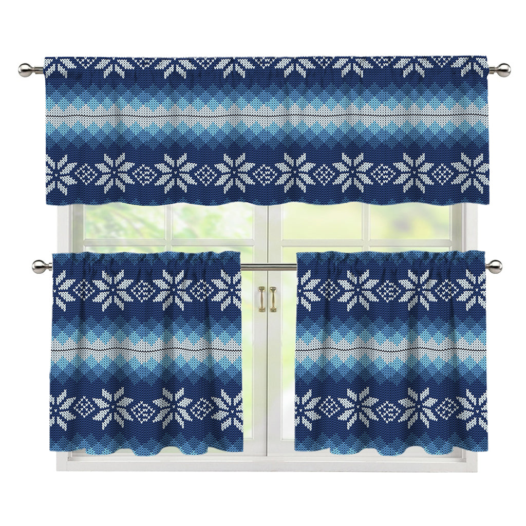Snow Flower Knitted Pattern Print 3 Piece Kitchen Curtains