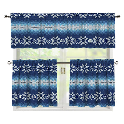 Snow Flower Knitted Pattern Print 3 Piece Kitchen Curtains