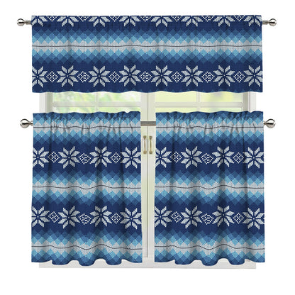 Snow Flower Knitted Pattern Print 3 Piece Kitchen Curtains