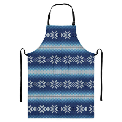 Snow Flower Knitted Pattern Print Bib Apron With Pocket
