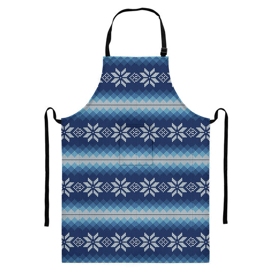 Snow Flower Knitted Pattern Print Bib Apron With Pocket