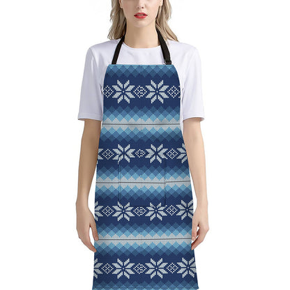 Snow Flower Knitted Pattern Print Bib Apron With Pocket