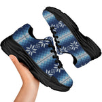 Snow Flower Knitted Pattern Print Black Chunky Shoes